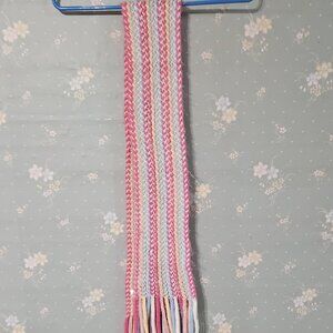Multicolor Knit Winter Scarf - Pastel Rainbow - Fringe Ends